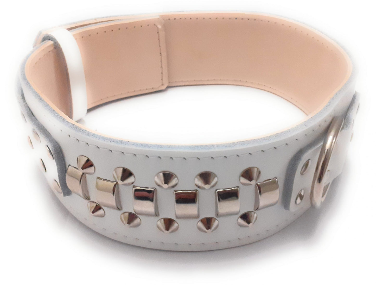 2.5 inch White Leather Dog Collar with Unique Decorative Design