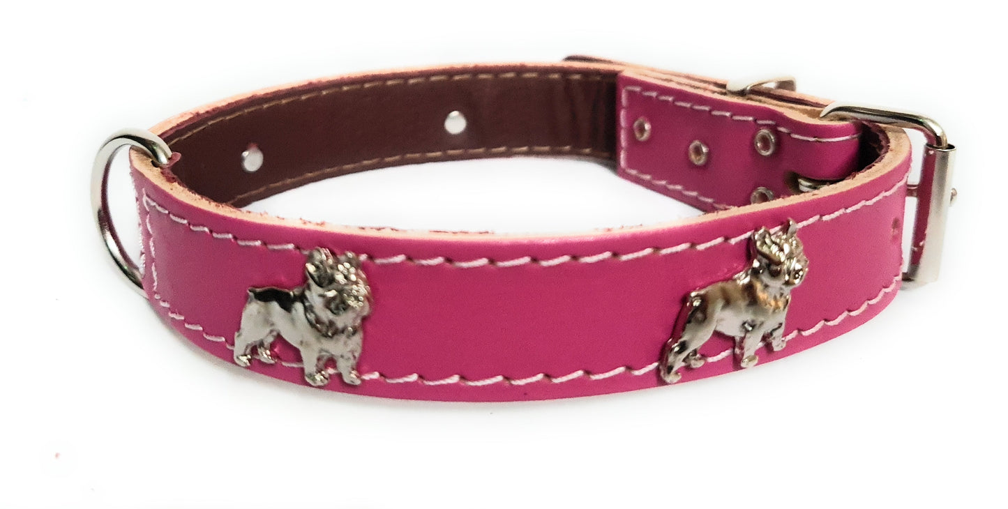 1" wide Beautiful Leather Dog Collars with French Bulldog Badges [ALL COLORS]