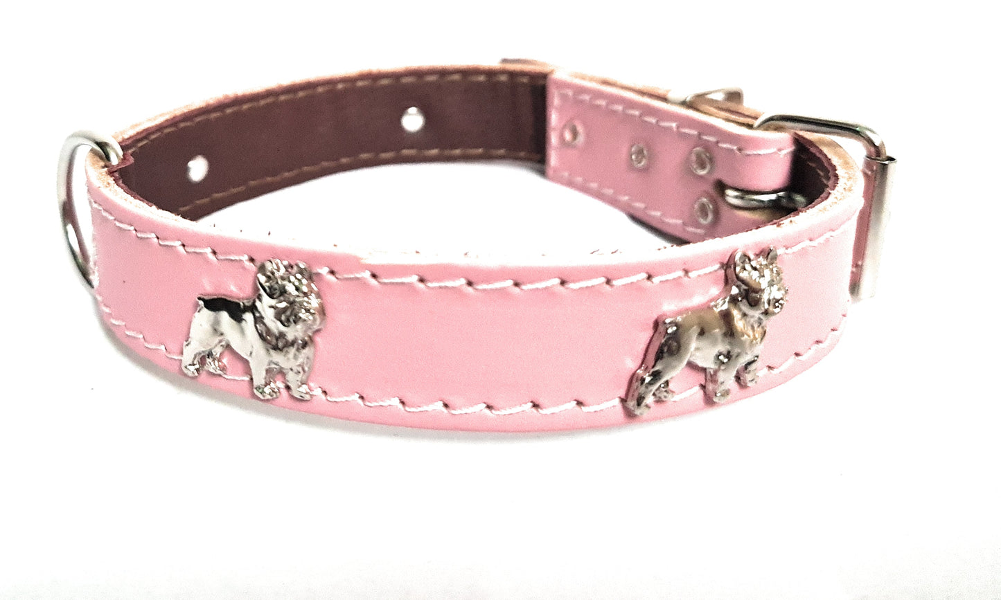 1" wide Beautiful Leather Dog Collars with French Bulldog Badges [ALL COLORS]