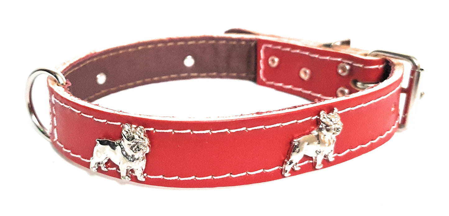 1" wide Beautiful Leather Dog Collars with French Bulldog Badges [ALL COLORS]