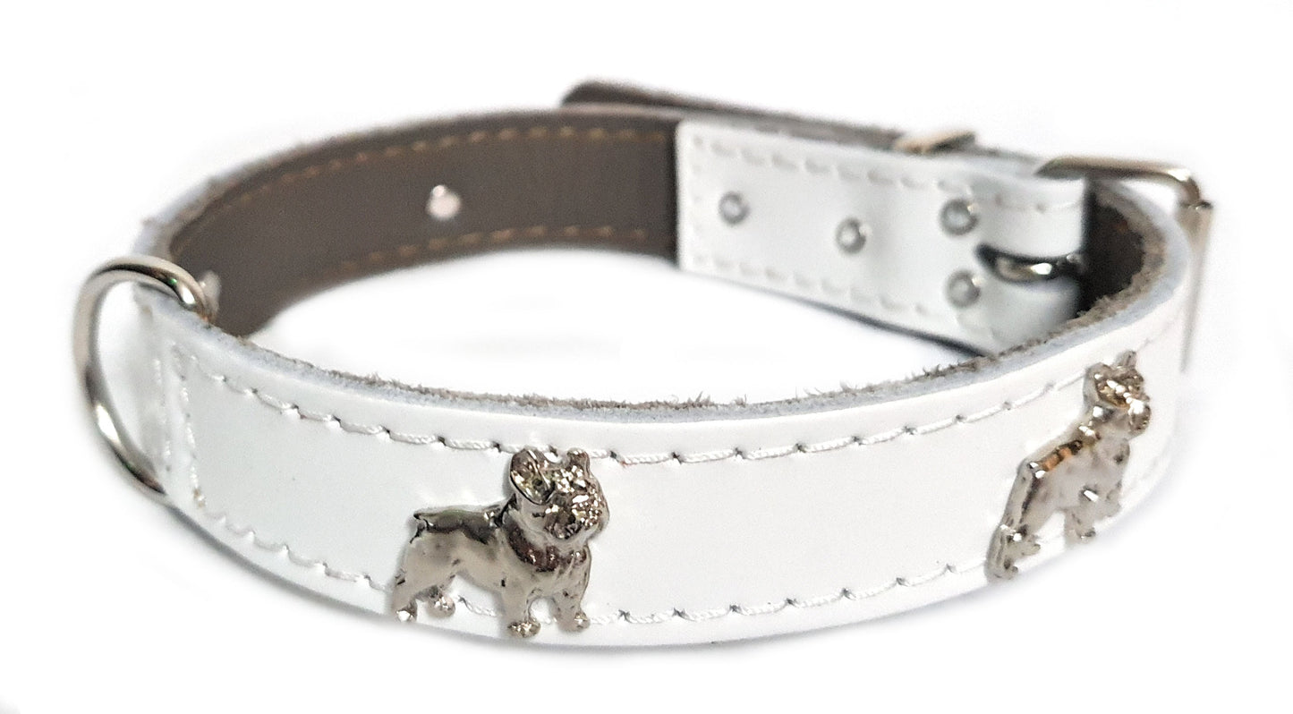 1" wide Beautiful Leather Dog Collars with French Bulldog Badges [ALL COLORS]