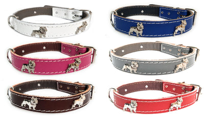 1" wide Beautiful Leather Dog Collars with French Bulldog Badges [ALL COLORS]