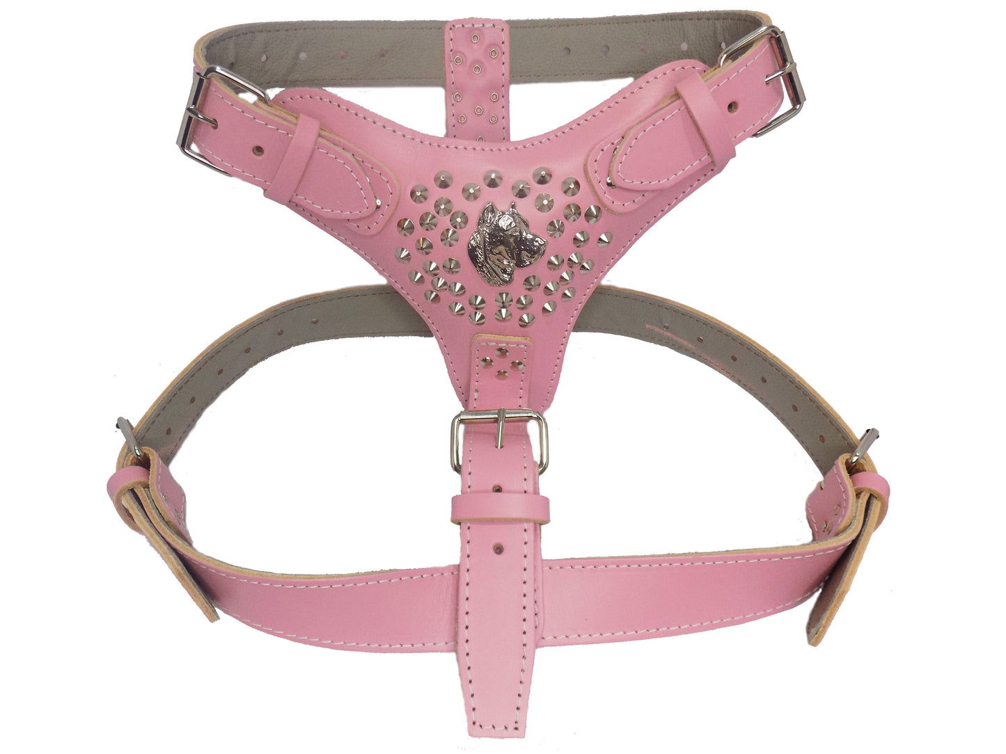 Extra Large Heavy Duty Leather Dog Harness with Presa Canario and Studded Design