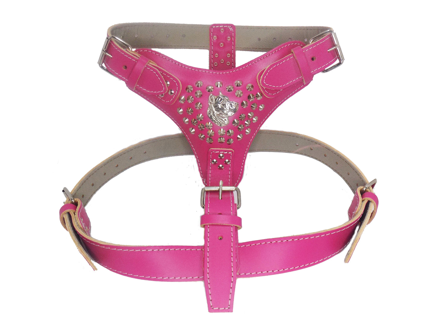 Extra Large Heavy Duty Leather Dog Harness with Presa Canario and Studded Design