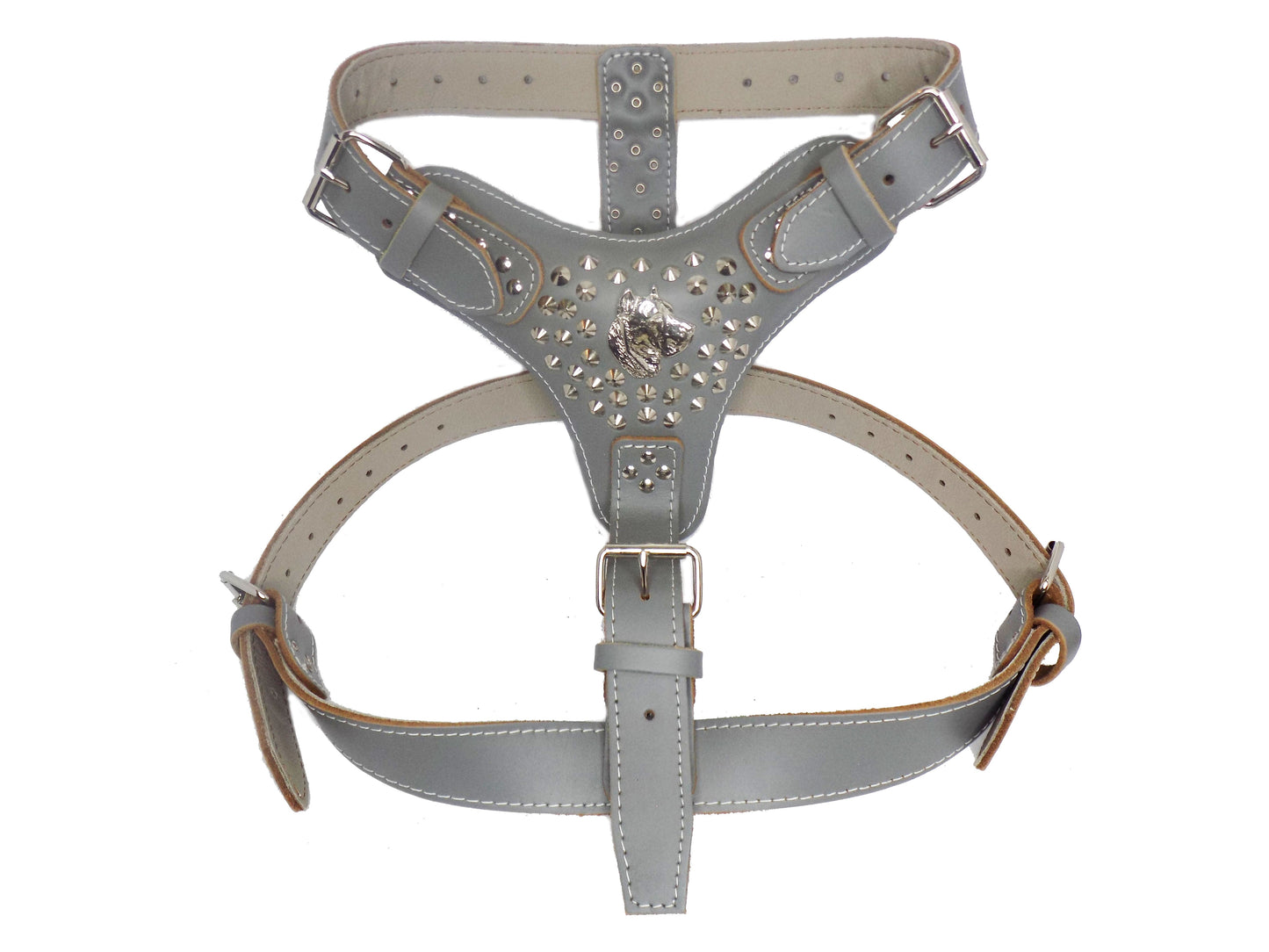 Extra Large Heavy Duty Leather Dog Harness with Presa Canario and Studded Design