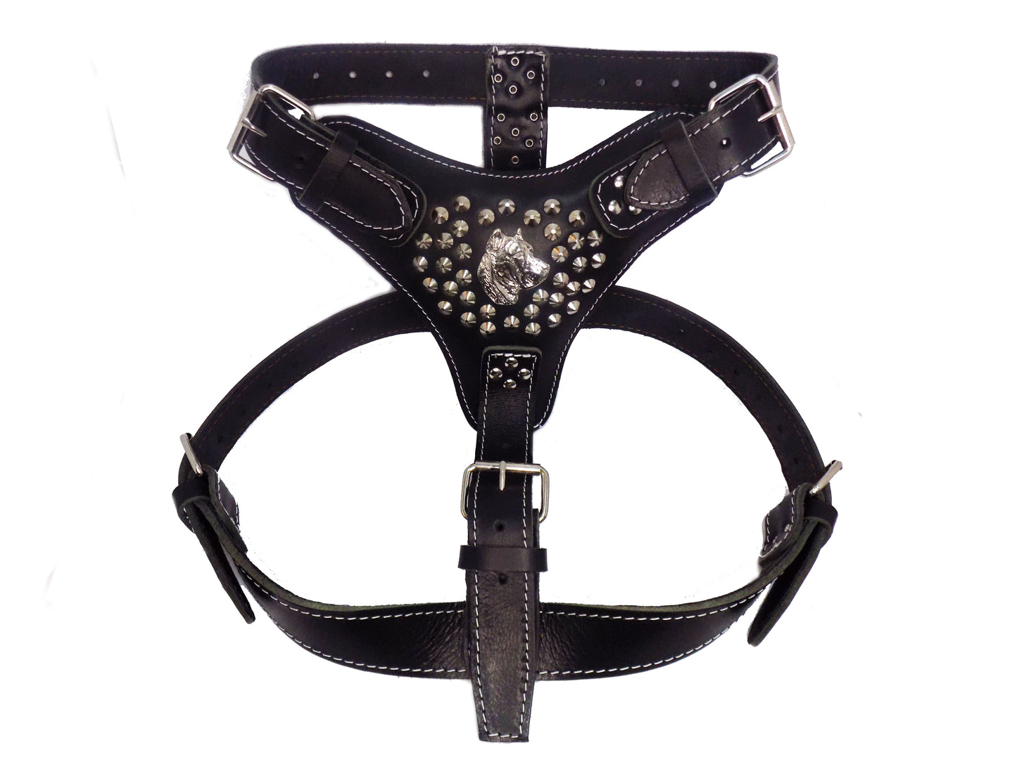 Extra Large Heavy Duty Leather Dog Harness with Presa Canario and Studded Design